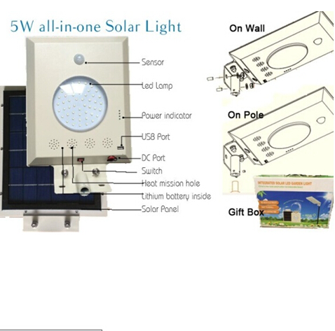 5W Solar LED Street Lamp (Integrated style)
